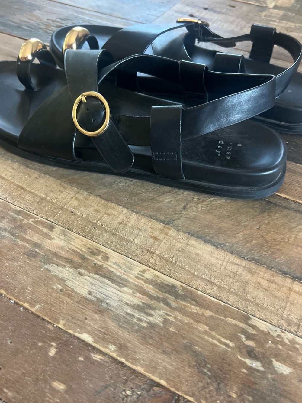 Target Black Leather Women's Sandals with Gold Buckle Detail